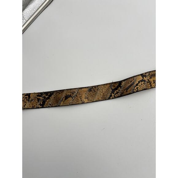 VTG Snakeskin Belt Mens Brown Hand Tooled Tiger Eye Western Buckle Fits 32” main image 13